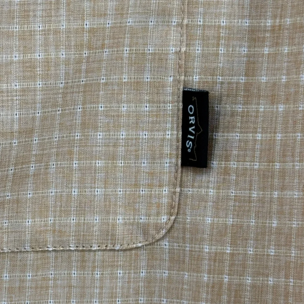 Orvis Western Yoke Fishing Shirt Men Large Orange Plaid Long Sleeve Button Down‎
